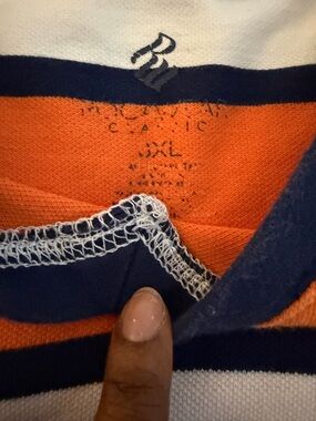 Versace Orange Navy White Striped Dress Shirt